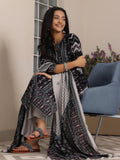 Libas Womens Printed Silk Blend Straight Kurta With Trousers And Dupatta Black L