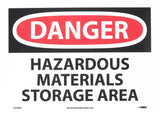 NMC D548AB OSHA Sign, Legend DANGER HAZARDOUS MATERIALS STORAGE AREA, 14 Length x 10 Height, 0.040 Aluminum, Black/Red on 