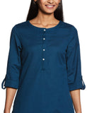 W For Woman Ink Blue Casual Solid Print Cotton Blend Straight Kurta_20Few13783-213746_S