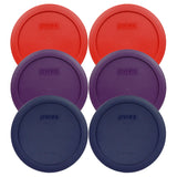Pyrex 7201-PC 4-Cup (2) Poppy Red, (2) Purple, & (2) Blue Food Storage Replacement Lids - Made in USA