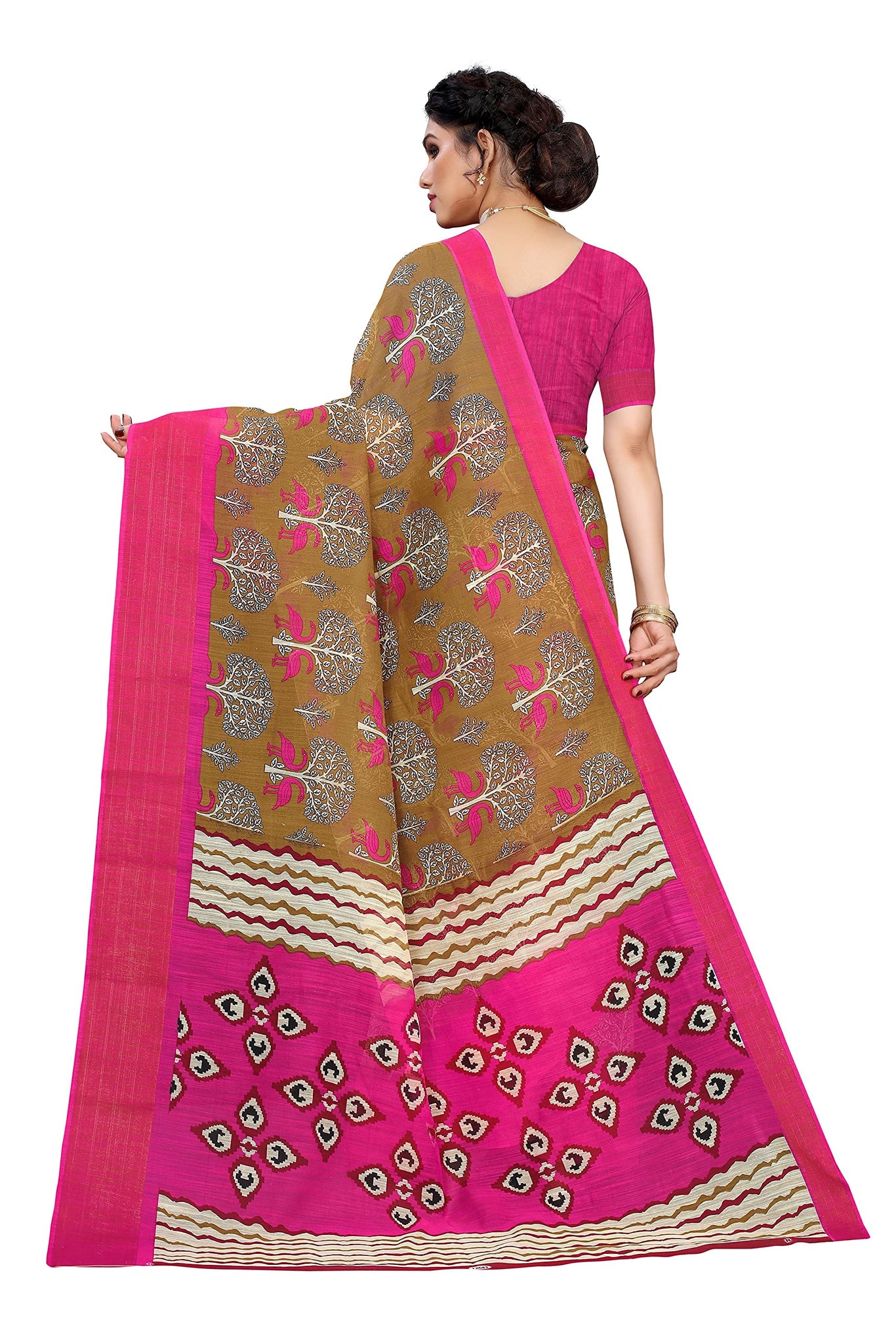 Anni Designer Women'S Linen Cotton Floral Printed Saree With Blouse Piece (Sarvi Beige_Beige),Beige,Free,Linen Cotton,with blouse piece,With Blouse Piece