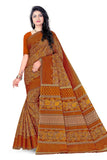TAMAIRA FASHION Women's Plain Weave Floral Print Pure Cotton Saree Without Blouse Piece(11146_Beige&Mustard)