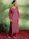 Libas Women Organza Kurta Set (49321, Pink, 2Xl)