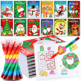 BenLouis 12 Christmas Mini Coloring Books Kids with 12 Stacking Crayons Christmas Theme Party Favors Small Activity Books Bulk f