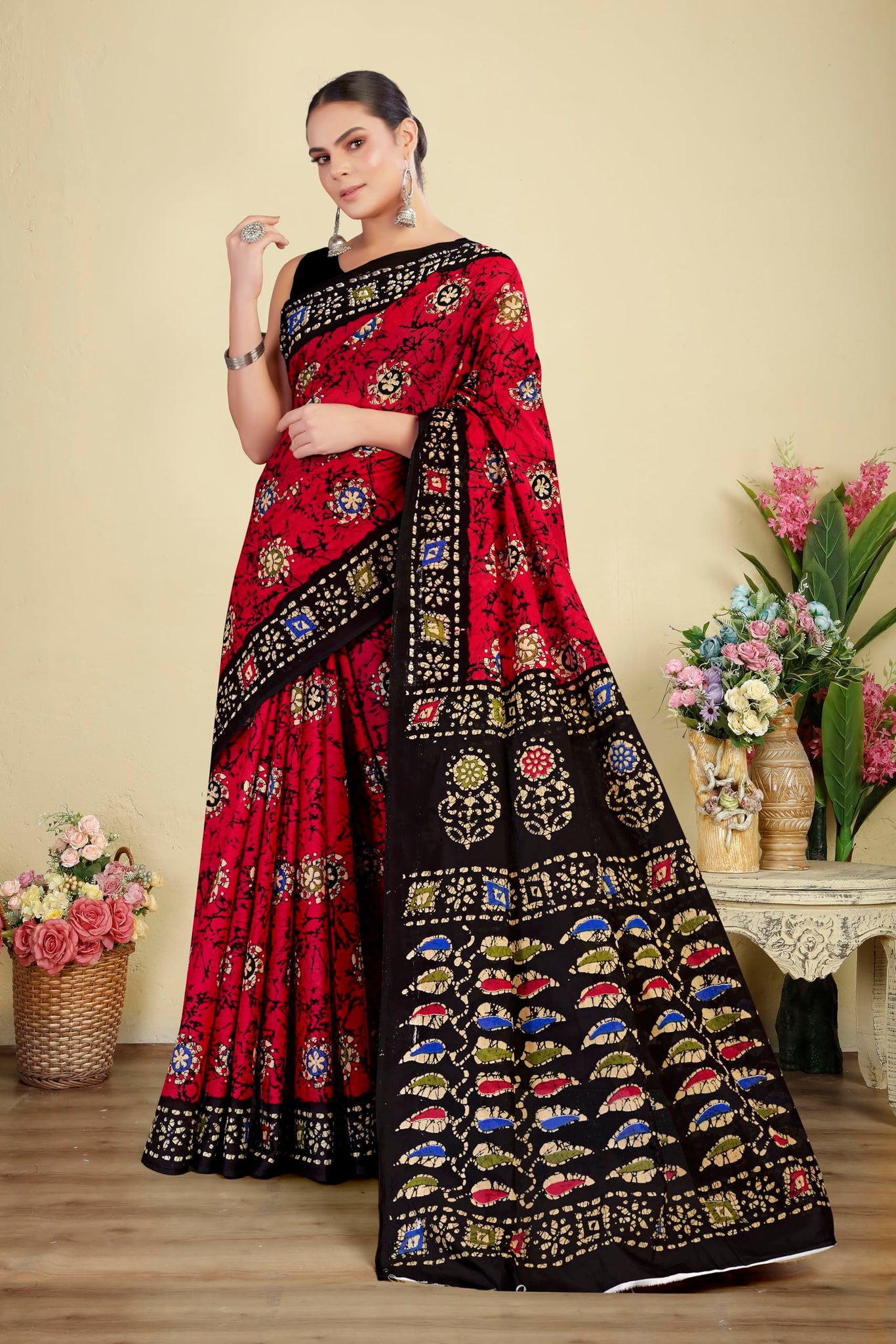 Tamaira Fashion Women'S Plain Cotton Saree (Ab47_Red