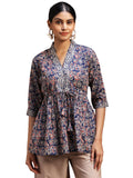 Libas Women'S Cotton Printed A-Line Kurti (29102Or_Blue