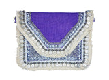 Women Bohemian Summer Natural Jute Hand Embroidered Beads Coin Pearls Purse Handbag Clutch (Purple)