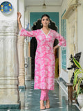 Anni Designer Women'S Rayon Blend Straight Printed Kurta With Pant (Sinamika Pink_Xxl_Pink_Xx-Large),Pink,2XL,,,