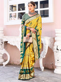Leriya Fashion Womens Pure Jacquard Banarasi Kanjivarm Cotton Silk Saree With Blouse Piece | Sarees (Yellow)