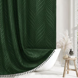 Siiluminisoy Long Shower Curtain Dark Green 78 Inch Shower Curtain Boho Woven Fabric Tufted Leaves Textured Shower Curtains for Bathroom
