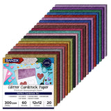 SANZIX Glitter Cardstock 12x12 - 60 Sheets, 20 Colors, 110lb, 300 GSM | Heavyweight Glitter Paper Cardstock for Cricut, Hallowee
