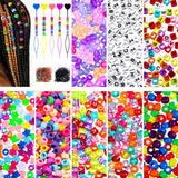 WILLBOND 1200 Pieces Hair Beads Pony Beads for Braids Acrylic Rainbow Large Hole Letter Kit with 1000 Elastic Rubber Bands and 5