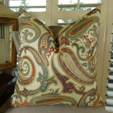 Plutus Brands Plutus Paisley Cove Handmade Throw Pillow, 22 X 22, Cream/Red/Blue