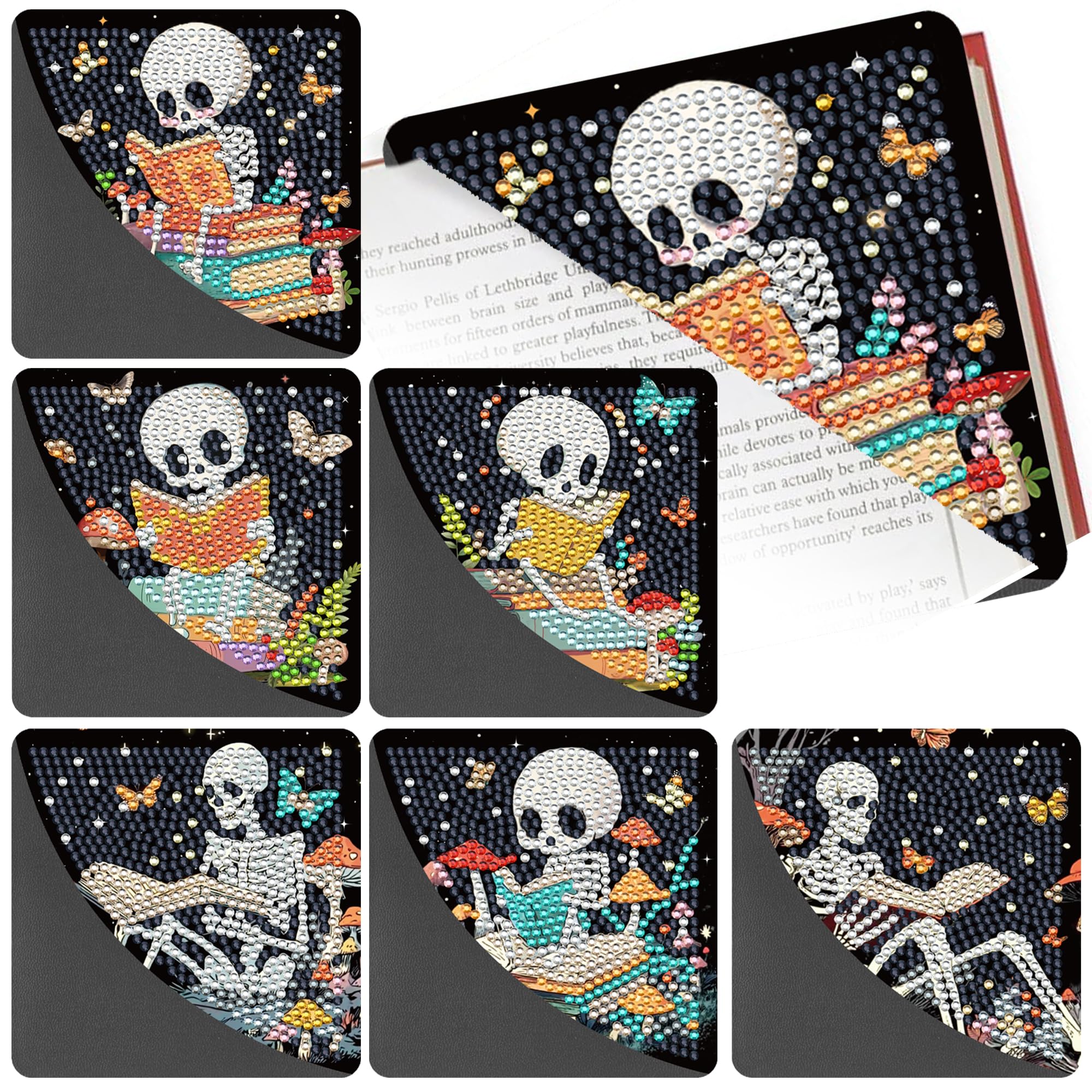 Sitsink Skull Diamond Art Painting Bookmarks - 6 Pcs Mystical Boho Skull Diamond Art Bookmarks Kit for Adults, Halloween Skeleto