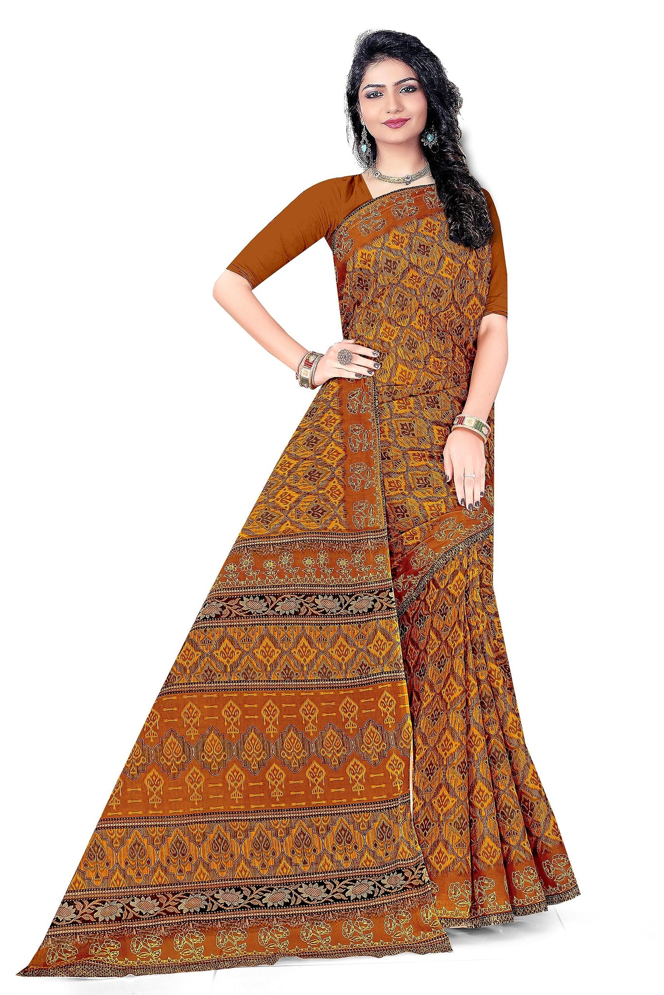 Tamaira Fashion Women'S Plain Weave Pure Cotton Saree Without Blouse Piece(11188_Mustard)