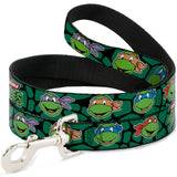 Dog Leash TMNT Teenage Mutant Ninja Turtles Faces Green Turtle Shell 6 Feet Long 1.0 Inch Wide