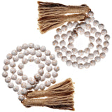 Farmhouse Wood Bead Garland Set of 2 with Tassels - Decorative Home Boho Beads