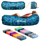 Nevlers Inflatable Lounger - Palm Leaf | 210T Polyester Blow Up Couch w/ 3 Pockets, Carry Bag & Stake | No Pump Inflatable Couch