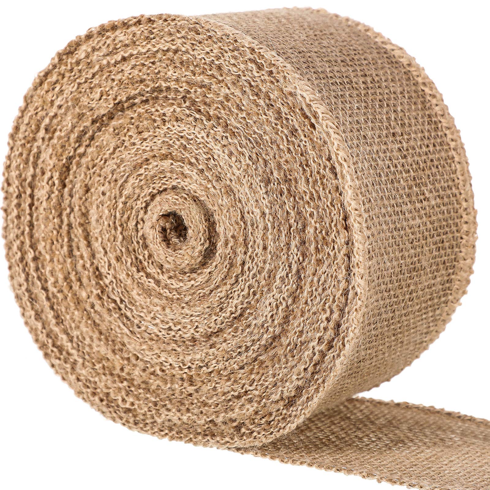 Chuangdi Burlap Ribbon Wide Jute Ribbon Natural Burlap Fabric Roll Wired Edge for Wreaths, Christmas Tree Decoration, Big Bow Cr