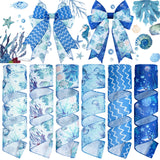 Wavyknot 6 Rolls 30 Yards Summer Starfish Ribbons Beach Sea Waves Wired Edge Ribbon Craft Decorative for Gift Wrapping Birthday 