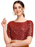 OOMPH! Women's Art Silk Half Sleeve Blouse (rbbl145l_Brick Red_L)