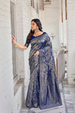 Glory Sarees Womens Banarasi Silk Saree With Blouse Piece (Banarasi_Saree133_Navyblue)