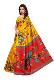 Oomph! Womens Art Silk Printed Kalamkari Sarees With Tassles (Medallion Yellow_Stbirdyellow)