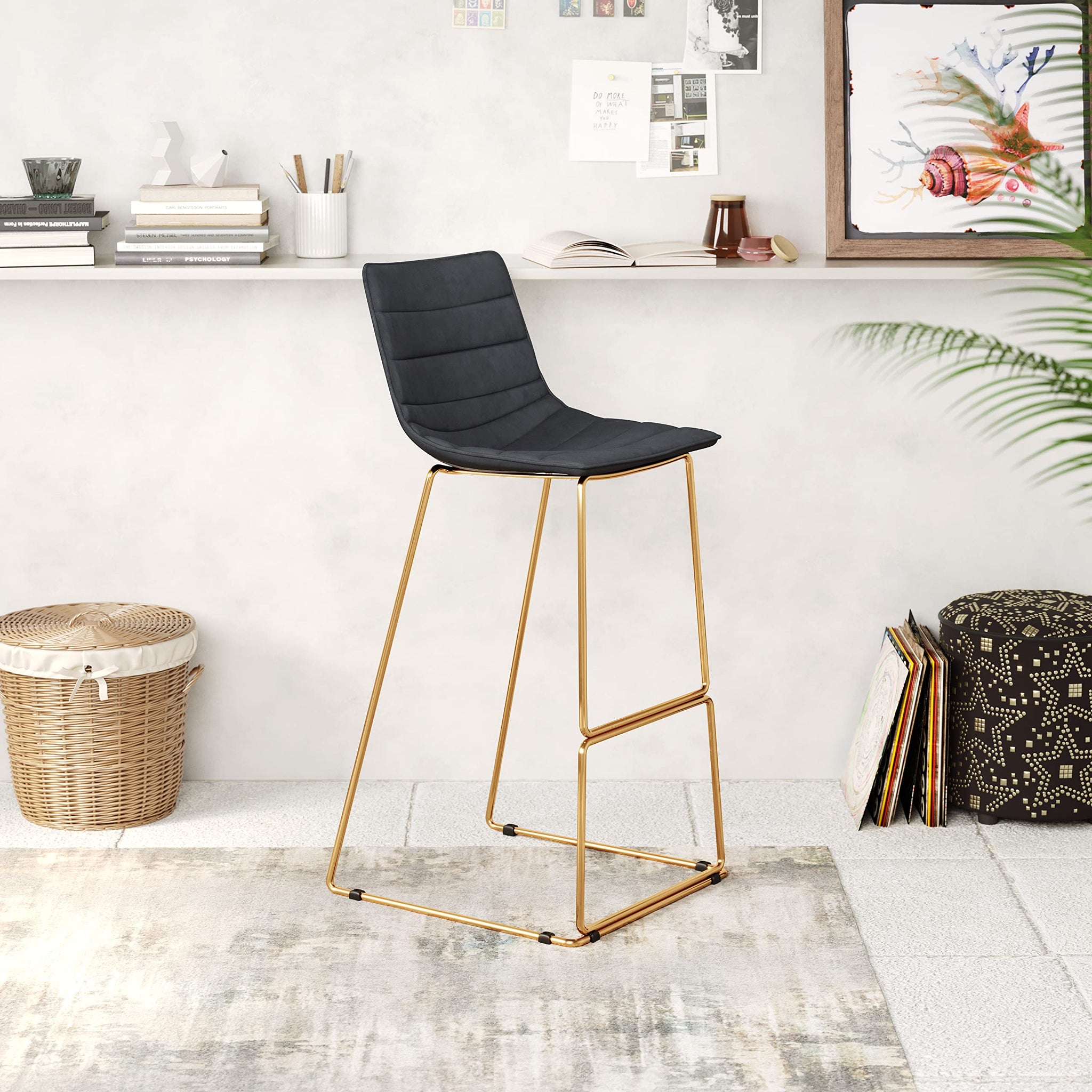 Zuo Modern Adele Bar Chair (Set Of 2) Black & Gold