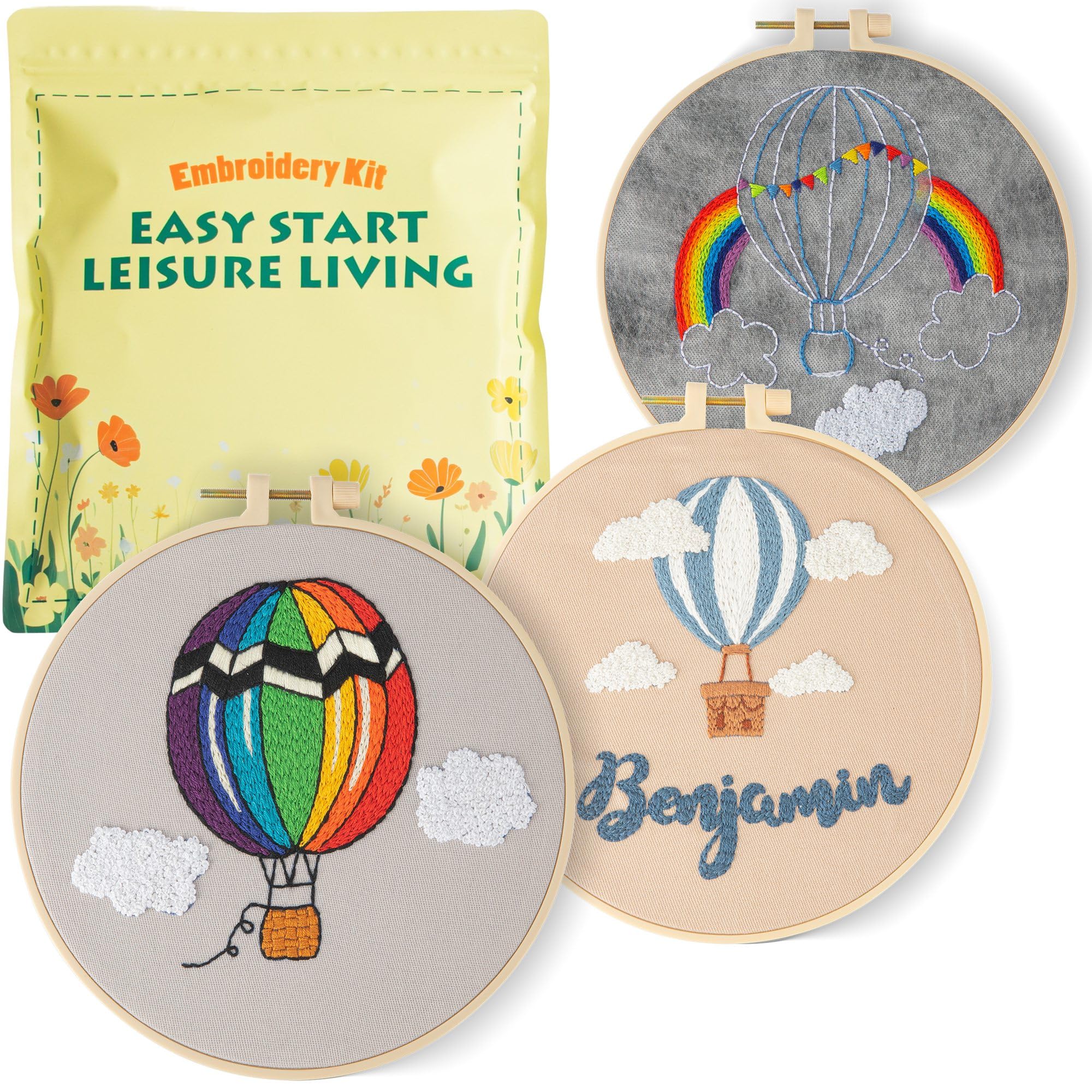 Culberta Embroidery Kit Mini 3Pcs for Adults & Kids, Hot-air Balloon Cross Stitch Beginner Craft Set with HD Video Tutorials, Ha