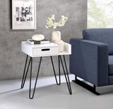 Kings Brand Furniture - Landini Side End Table - Night Stand, White Wood with Black Metal Legs