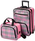Rockland Fashion Softside Upright Luggage Set,Expandable,Lightweight,Telescopic Handle,Wheel, Pink Cross, 2-Piece Set (14/19)