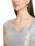 Vihu Fashion Women'S Multicolor Sweetheart Neck Georgette Line Soft Sequence Zari Work Sleeves Readymade Saree Blouse (Silver, 38)
