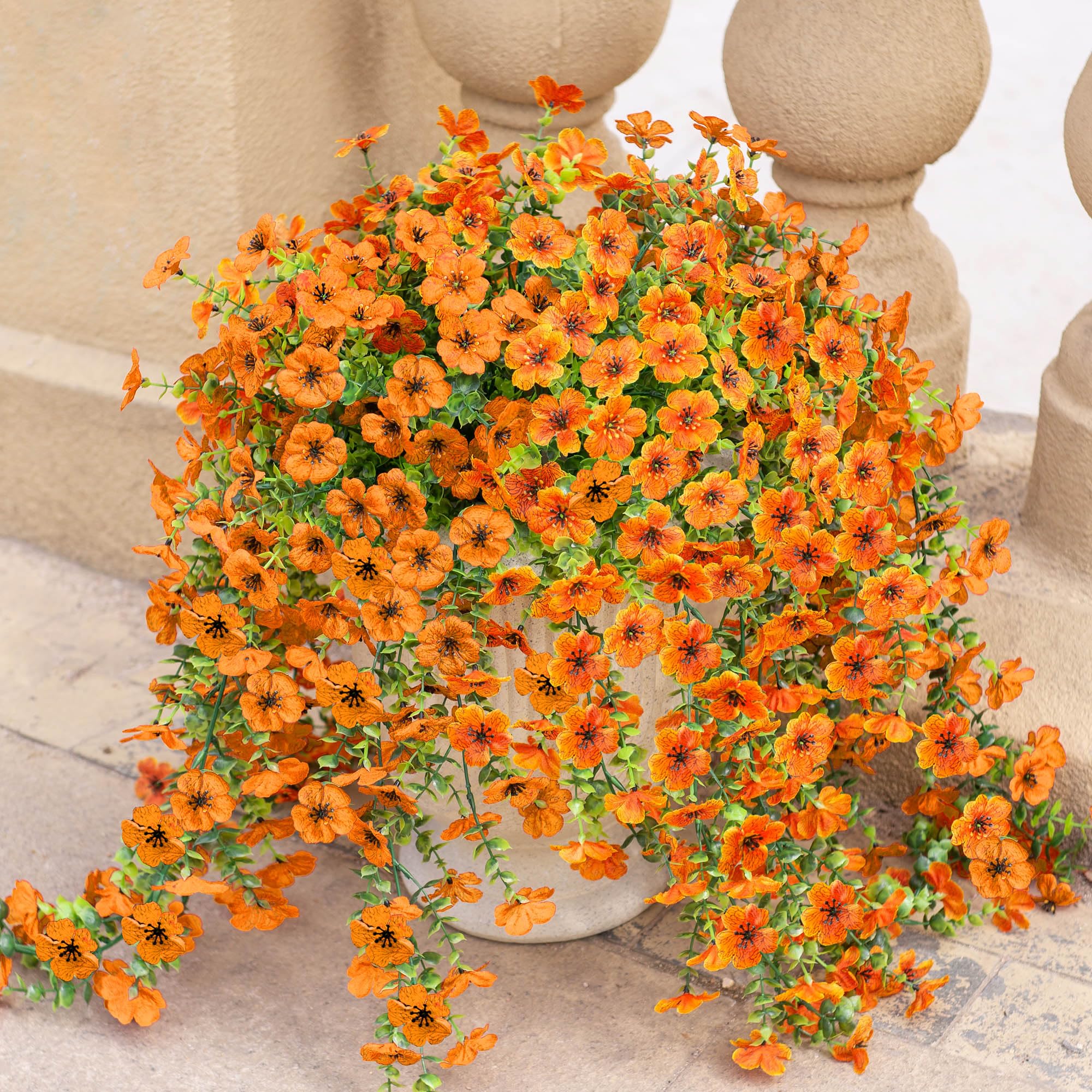 Ammyoo Artificial Hanging Flowers for Outdoors Faux Plants Spring Decoration, 2 Pack Silk Bright Color Fake Daisy Realistic Outd
