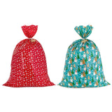 Hallmark Jumbo Plastic Holiday XL Gift Bags (2 Extra Large Bags: Snowflakes on Red, Rustic Snowmen) for Carryon Luggage, Giant 