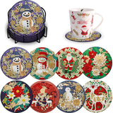 Denylo pro 8 Pcs Christmas Diamond Art Coasters Kits with Holder DIY 3D Christmas Diamond Art Coaster for Adults