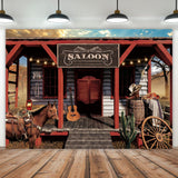 Imirell Vintage Westen Cowboy Backdrop 7Wx5H Feet Country Bar Saloon Wooden Wood Rural Barn Door Horse Wild West Polyester Fabri