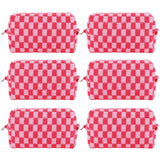 ZLFSRQ 6Pcs Checkered Pencil Case Cute Pencil Pouch for Teens Checkered Makeup Bag Pink Medium Travel Cosmetic Bag Makeup Pouch 
