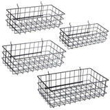 Pegboard Baskets, Set of 4 Black - Hooks to Any Peg Board - Pegboard Accessories, Square Style Wire Shelf Baskets - Organize Too