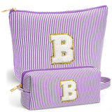 Fohufo Birthday Gifts for Women - Initial Makeup Bag Set, Portable Makeup Pouch Cosmetic Bag with Zipper, Travel Essentials Toil