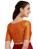 Oomph! Women'S Indian Ethnic Wear Designer Zari Work Boat Neck Half Sleeve Readymade Non - Padded Blouse For Saree And Lehnga And Palazzos Or Skirts For A Fusion Twist. Tangerine Orange S