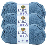 Lion Brand Yarn Basic Stitch AntiPilling Knitting Yarn, Yarn for Crocheting, 3Pack, Stonewash