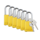 Brady Safety Lockout Padlock Sets 6 Pack Yellow Keyed Alike Safety Lockout Padlocks 2 Keys Per Lock SDALYLW38STKA6