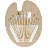 U.S. Art Supply 12Piece Artist Paint Brush Set with 9 x 12 Wood Painting Palette 12 Premium Round & Flat Bristle Paintbrush