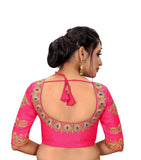 Vihu Fashion Womens Silk Floral Half Sleeve Regular Blouse (Vf Rakhi Pink 38