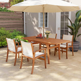 OC Orange-Casual Patio Furniture Set, Acacia Wood Patio Dining Set for 6-8, Outdoor Expandable Table and Chairs Set with Umbrell