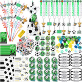 Saypacck 229 Pcs Soccer Party Favors with Ball Bracelets Mini Pinball Mini Bubble Wands Straws Keychains Badges Stickers Stamps 