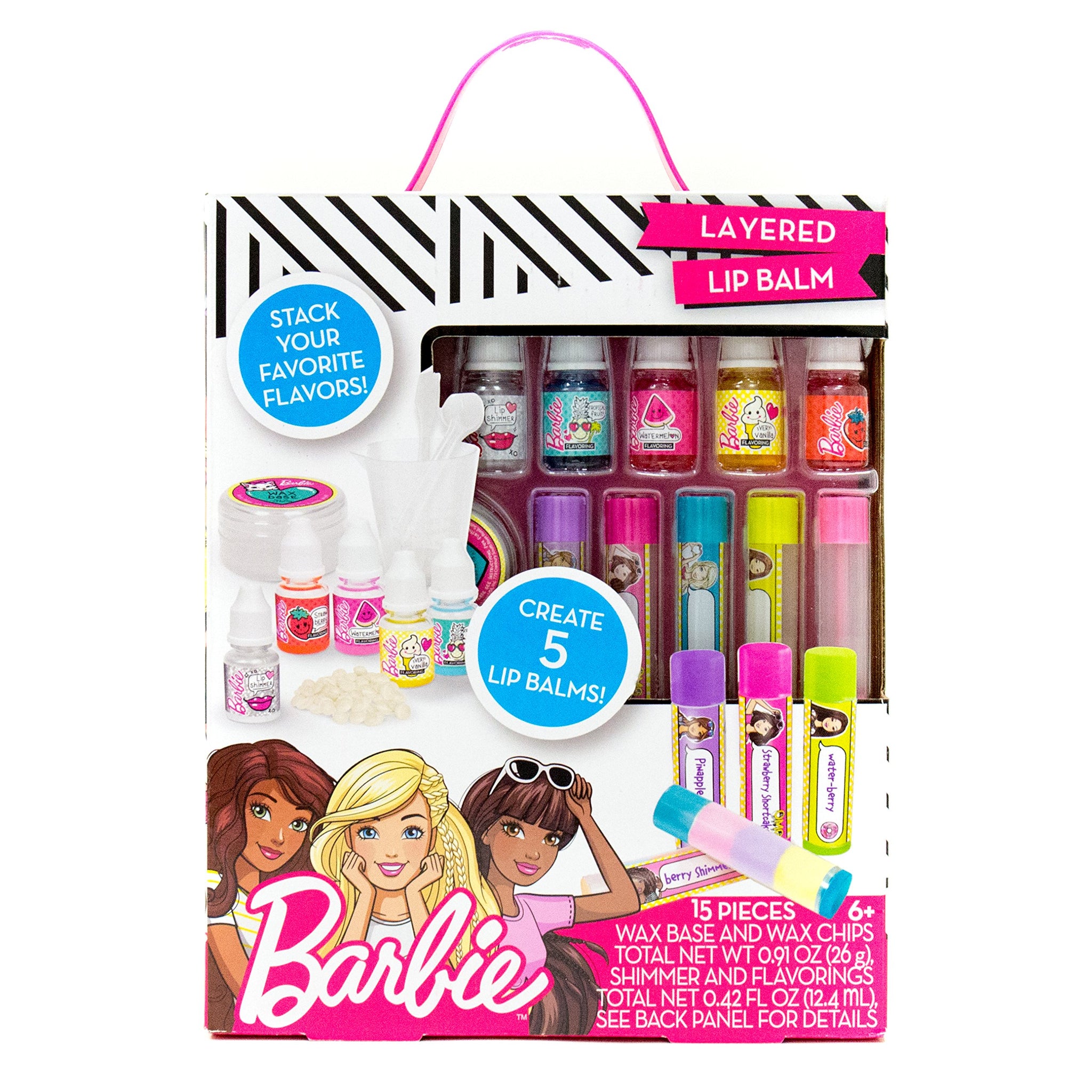 Barbie Make Your Own Layered Lip Balm Kit by Horizon Group Usa, DIY 5 Custom Lip balms by Mixing Flavors Like Vanilla, Strawberr