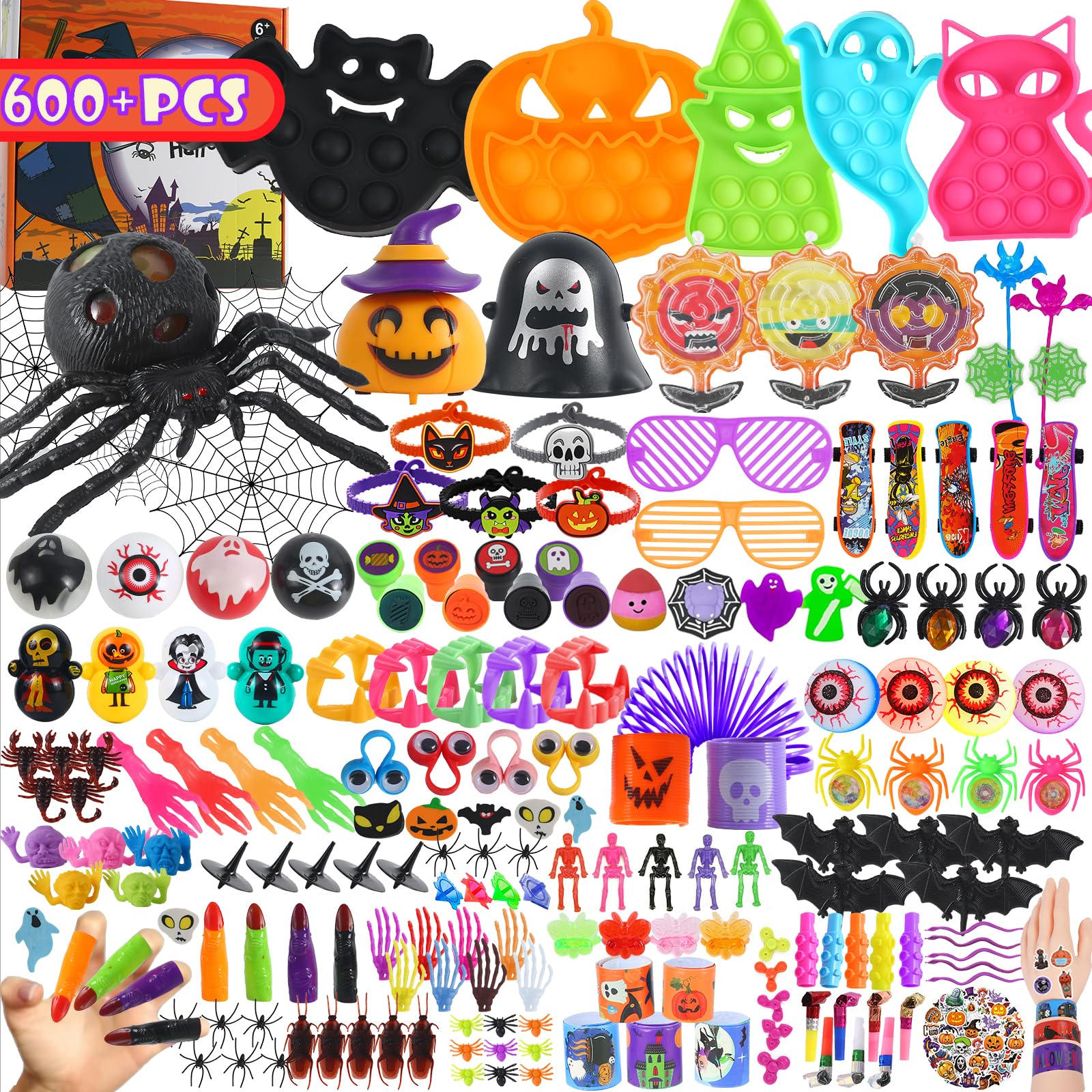 600Pcs Halloween Party Favors for Kids, Halloween Toys Bulk Fidgets for Party Supplies, Halloween Treats Non Candy, Goodie Bag S