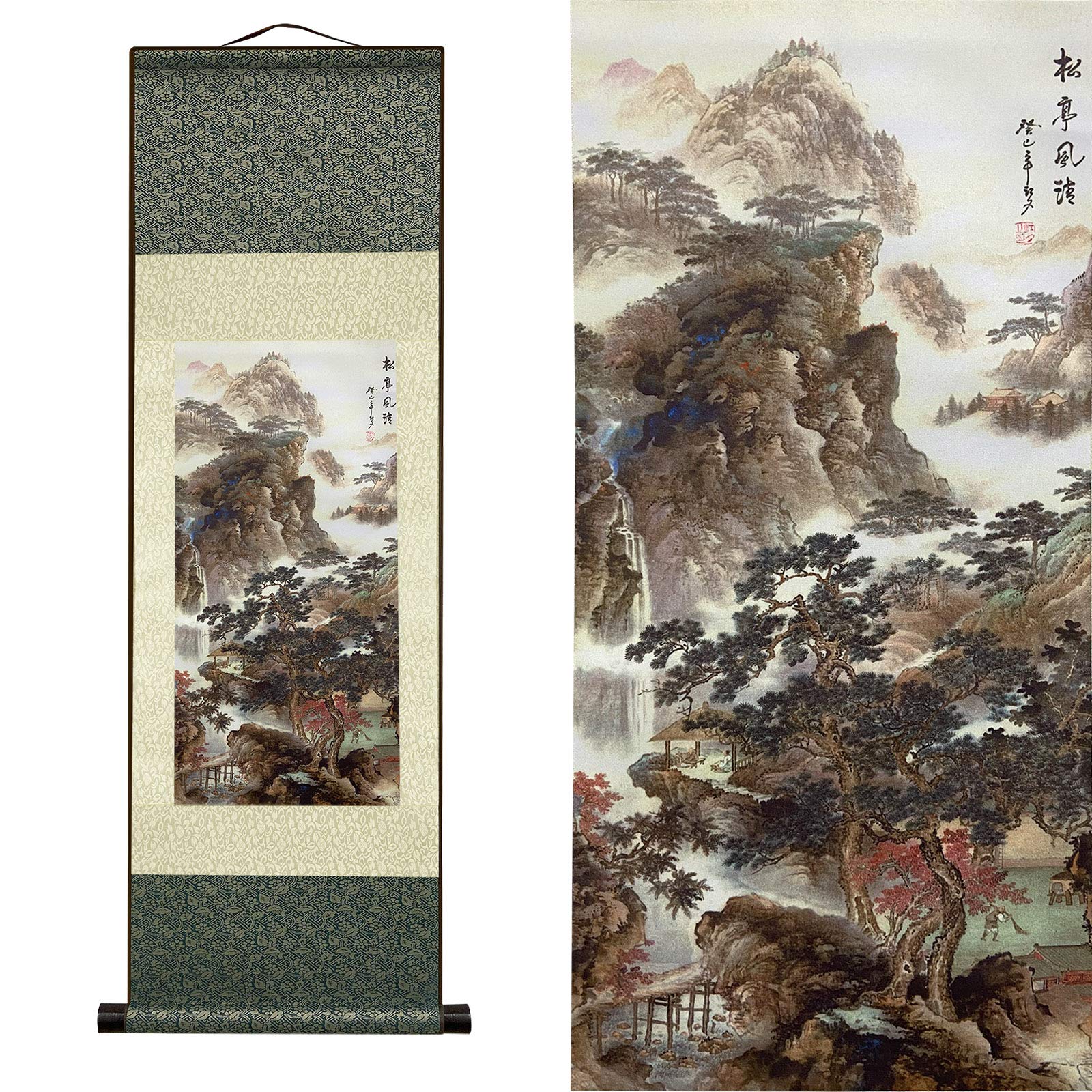 FOVNOT Chinese Landscape Painting Decor, Asian Decor for Home Beautiful Silk Scroll Painting Chinese Vertical Wall Art Oriental 