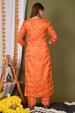 Anni Designer Women'S Cotton Blend Straight Printed Kurta With Pant (Forum-Orange_Xl Orange_X-Large),Orange,XL,Cotton Blend,Straight,kurta